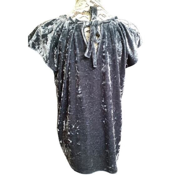 Lauren Conrad women's bluish/gray crushed velvet cap sleeve blouse bow back XL - Picture 2 of 4